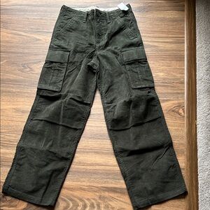NWT Gap Kids Corduroy Green Cargo Pants with Adjustable Waist- Size 12